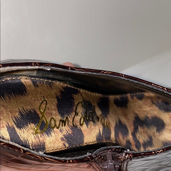 Sam Edelman Brown Patent Crocodile Heeled Booties - Picture 6 of 10